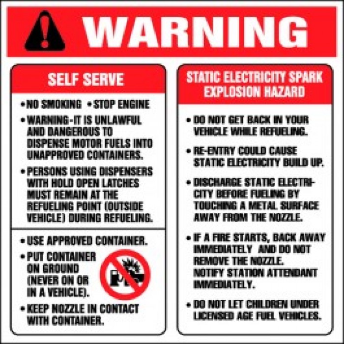 Static Electricity Spark Explosion Warning Hazard Decal 6"X6" Diesel