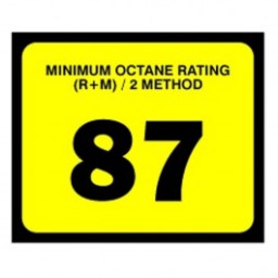 2.5" X 3" # 87 Octane Rating Decal - Black On Yellow. Petroleum octane decals from Vulcan Companies.