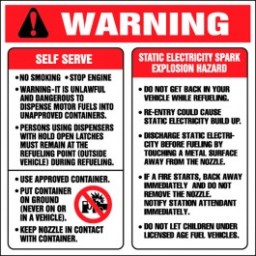 6"X6"  Warning..Static Electricity Spark Explosion Hazard - Decal - Fire Red/Black On White. Safety Decals from Vulcan Companies.