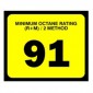 2.5" X 3" # 91 Octane Rating Decal - Black On Yellow. Petroleum octane decals from Vulcan Companies.