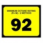 2.5" X 3" # 92 Octane Rating Decal - Black On Yellow. Petroleum Octane Decals from Vulcan Companies. 